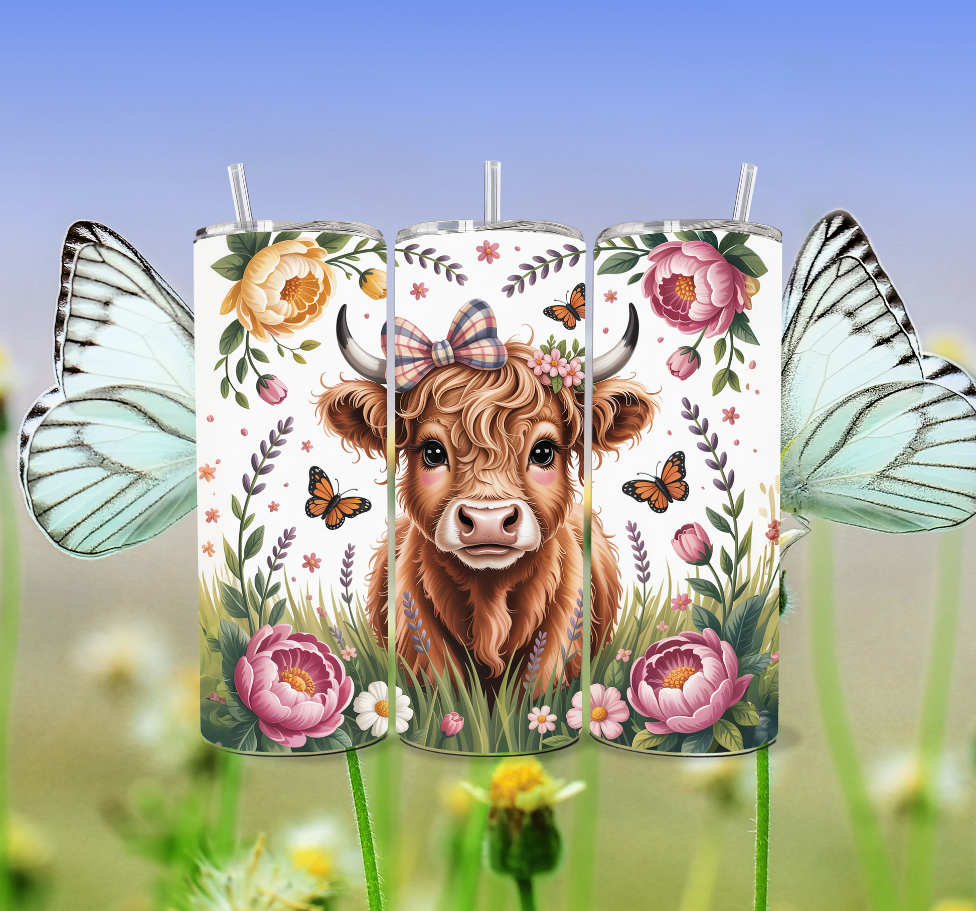 Sweet Sips Highland Cow 20oz Skinny Tumbler