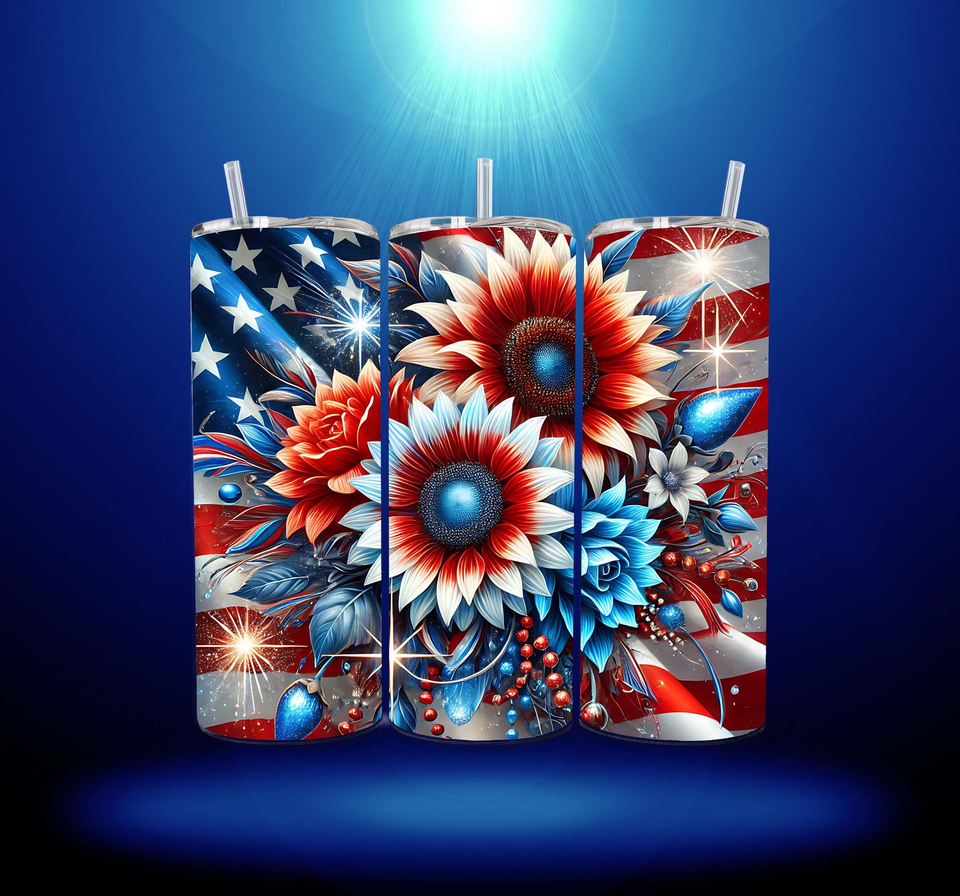 Patriotic Flowers 20oz Skinny Tumbler