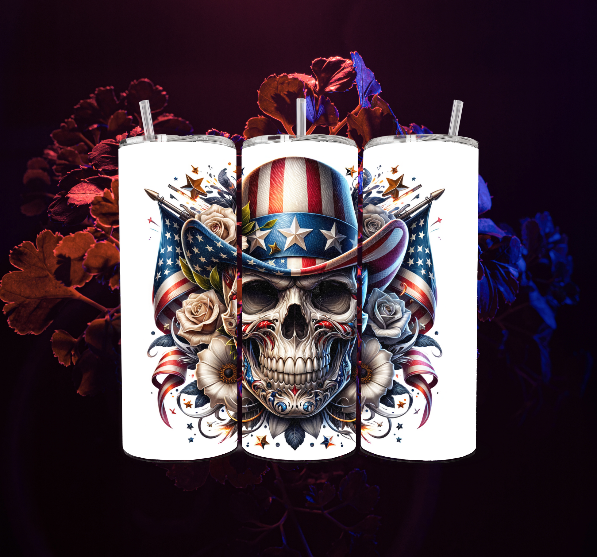 Patriotic Skull 20oz Skinny Tumbler