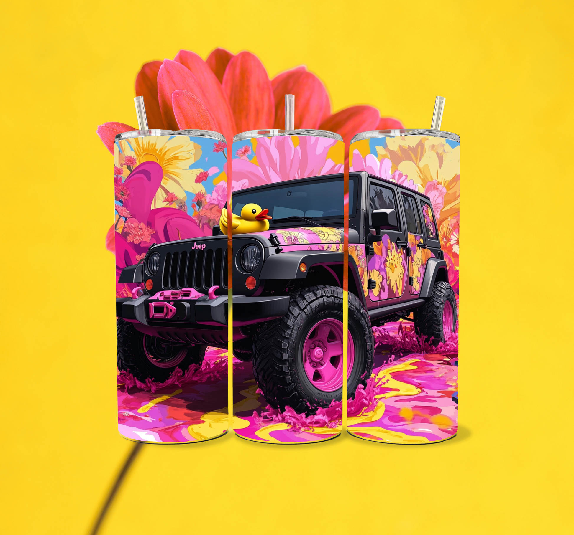 Duckin Pink Jeep 20oz Skinny Tumbler